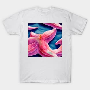 Pink Starfish in Blue Background T-Shirt